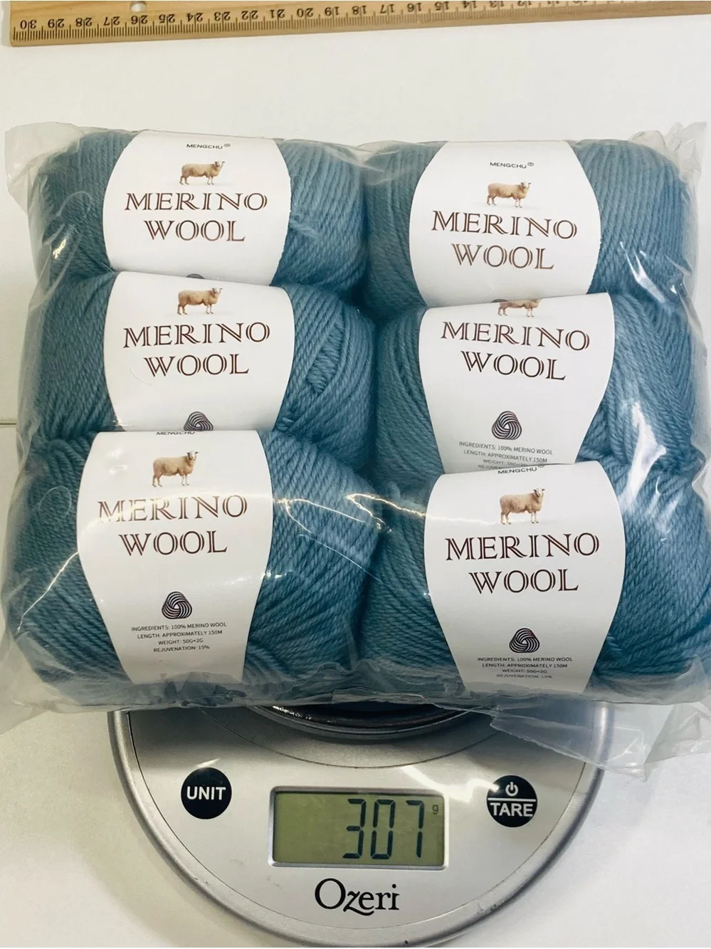 6 NWT ~300g total Mengchu 6 Skeins 100% Merino Wool Yarn color: Soft Teal